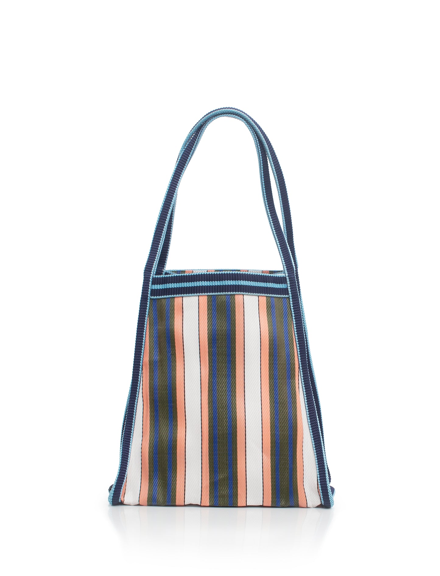 Striped bag with a blue handle on a white background