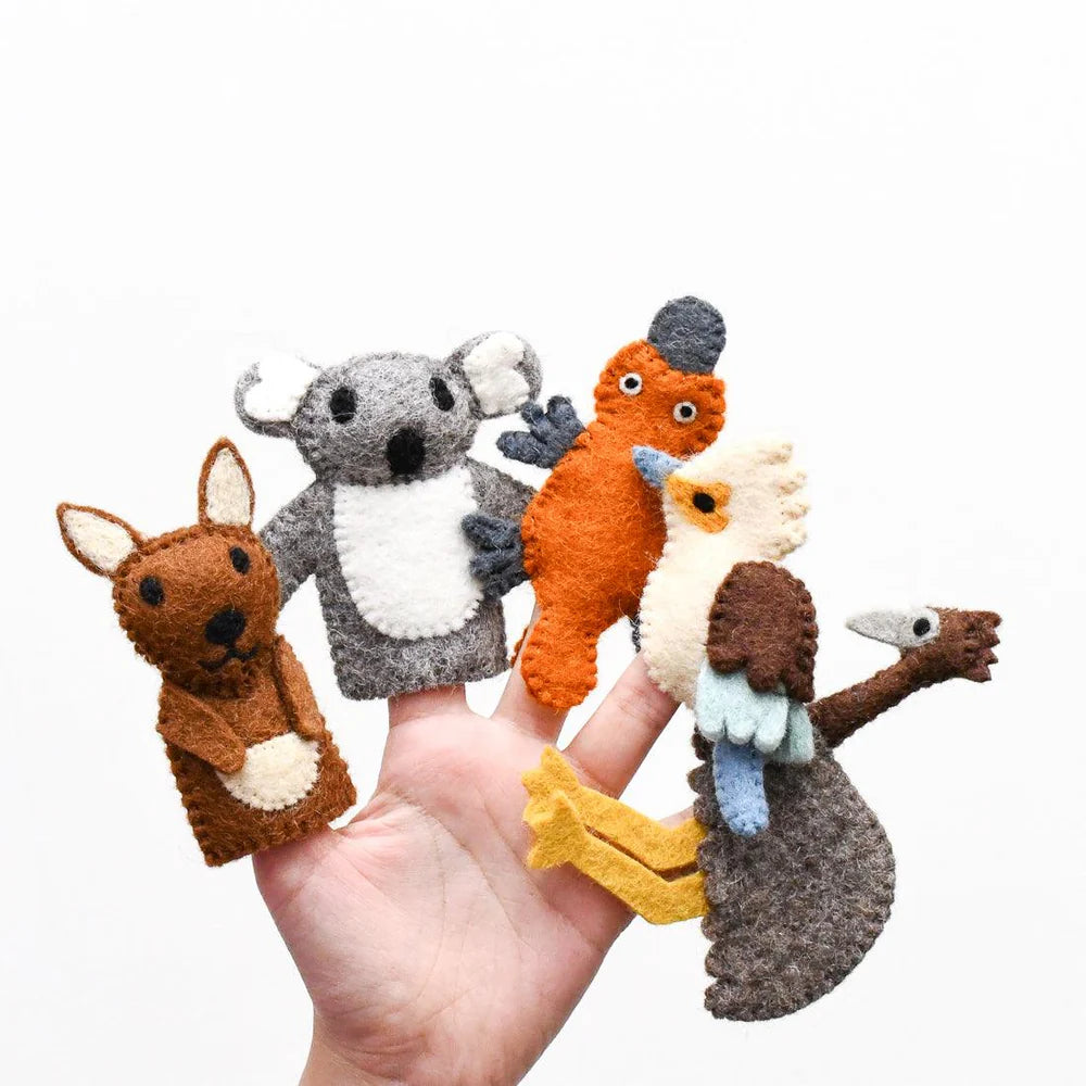 Set of five felt animal finger puppets, Australiana Animal set from thirroul + co
