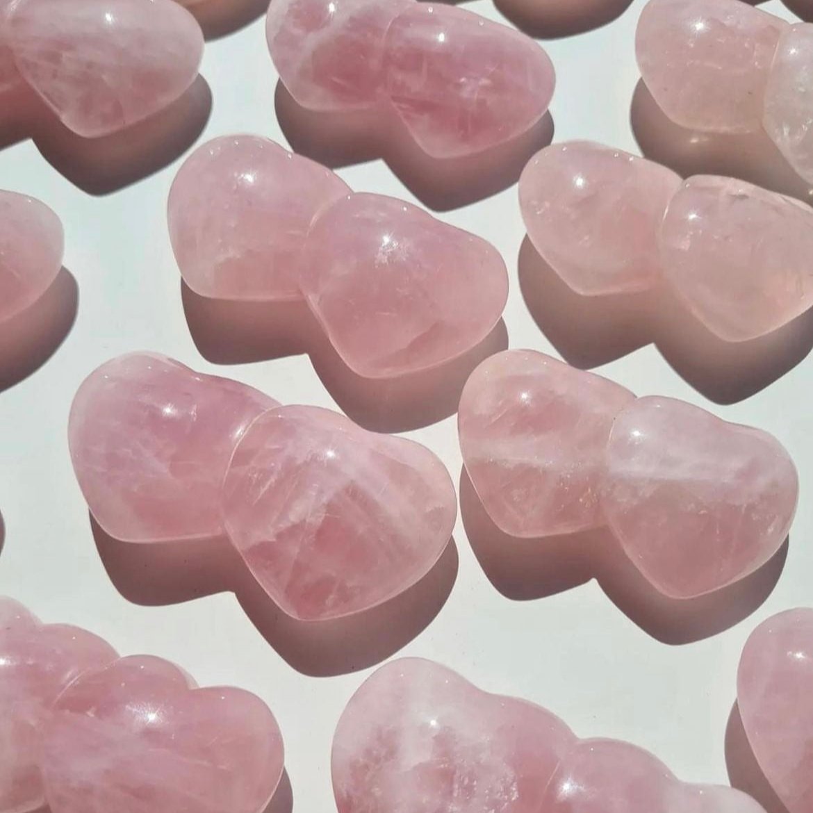 heart shaped rose quartz crystals in store at Thirroul Village NSW - Thirroul and Co