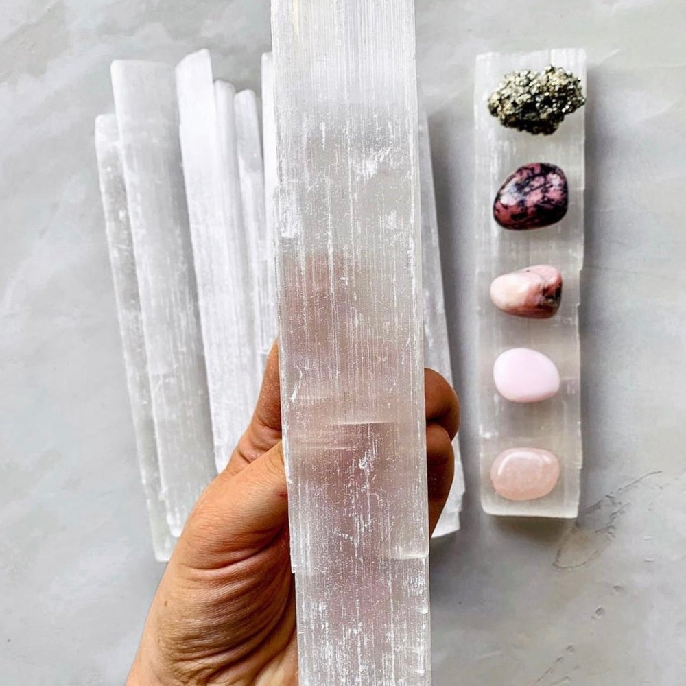 selenite crystals for cleansing your energy and crystals. Shop crystals locally in store at Thirroul NSW.