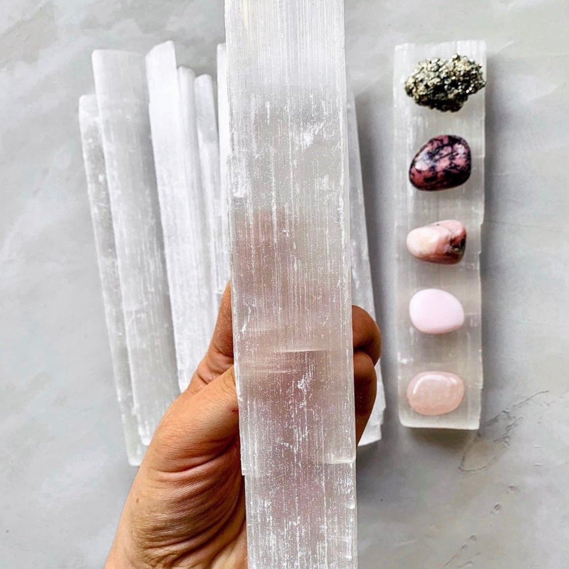 selenite crystals for cleansing your energy and crystals. Shop crystals locally in store at Thirroul NSW.