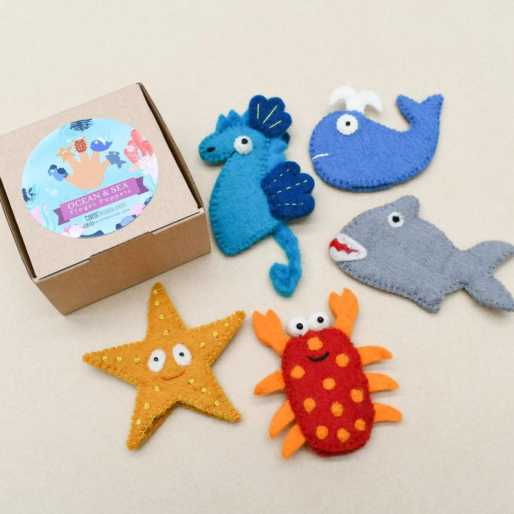 Ocean and sea creatures finger puppet set made from felt